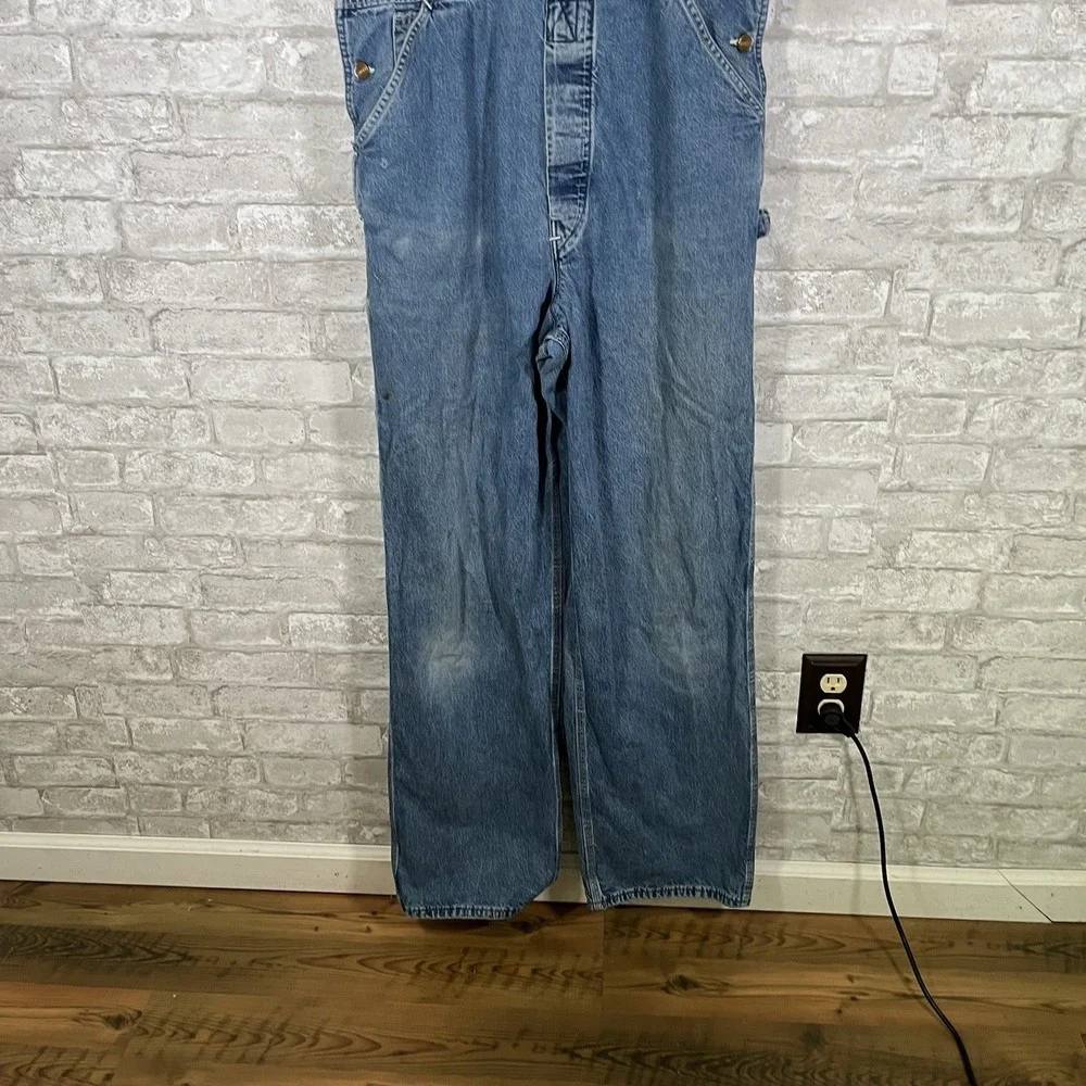 Vintage 90s Carhartt Denim Overalls BU2898 USA Made Workwear 34x34 Distressed